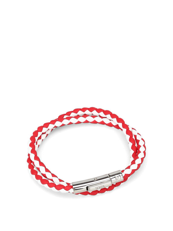Bracciale Doppio Giro In Pelle Bianca E Rossa