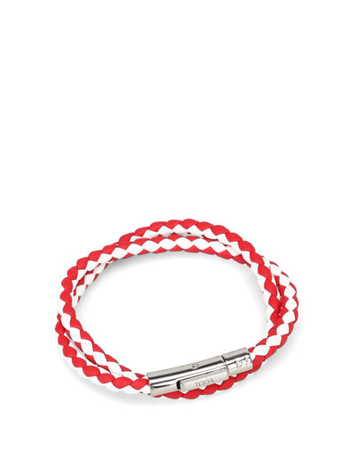 Bracciale Doppio Giro In Pelle Bianca E Rossa