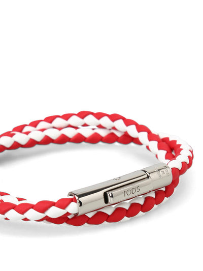 Bracciale Doppio Giro In Pelle Bianca E Rossa